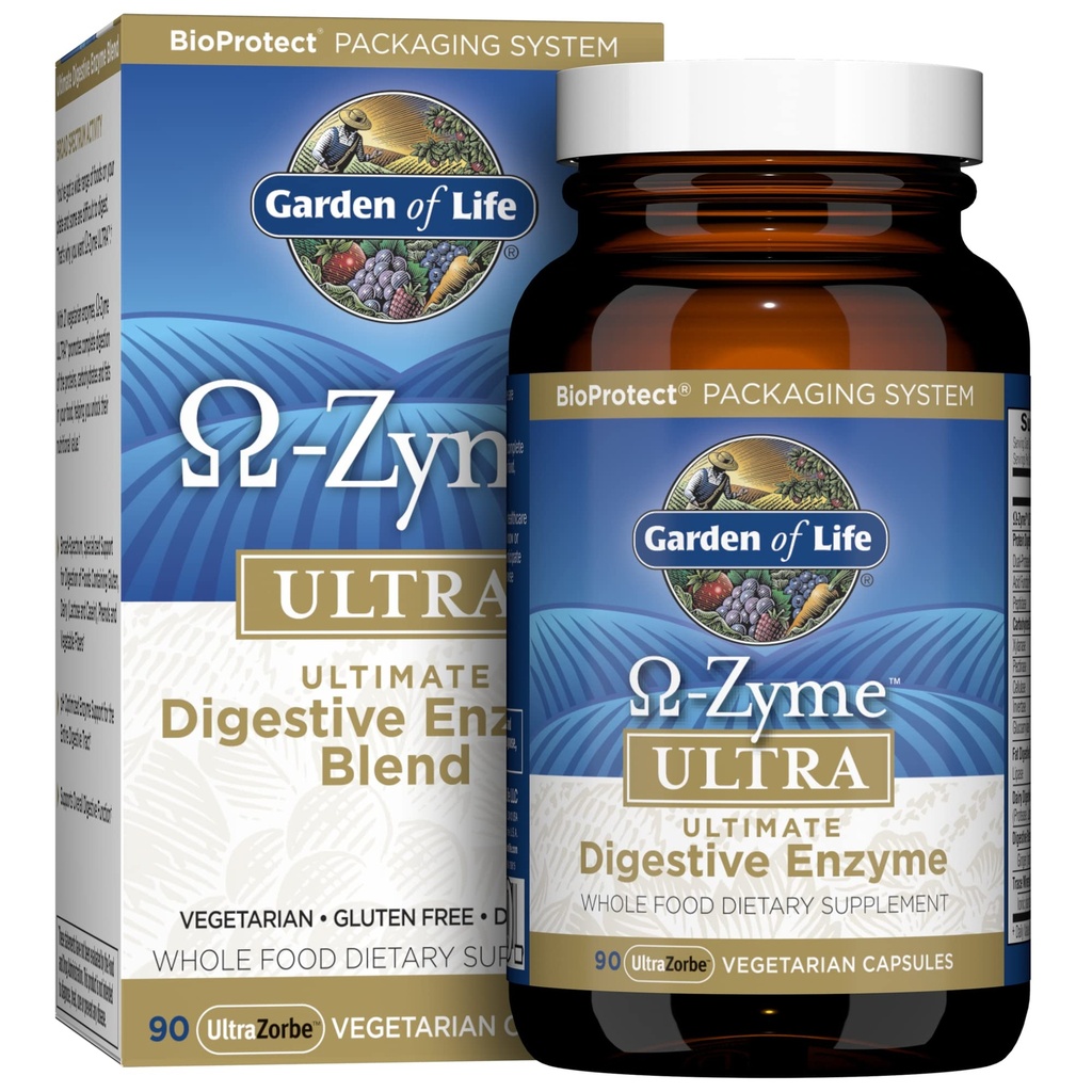 Vrt življenja 21 Močni prebavni encimi s papainom, bromelainom, lipazo, plus ingver in kurkuma - Omega-Zyme Ultra, encimi za dietno dopolnilo, vegetarijanec, 90 kapsul