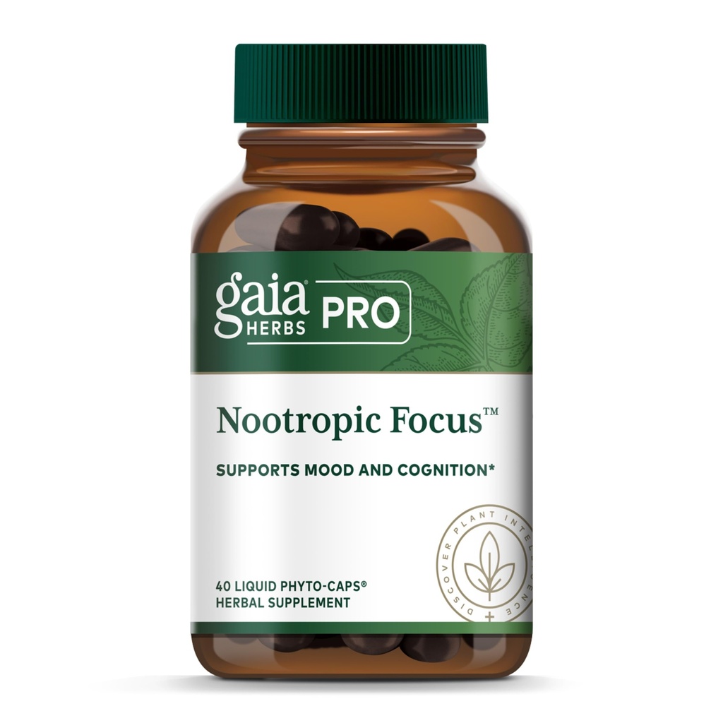 GAIA HERBS PRO Nootropic Focus - Brain Health Support Supplement* - Nootropic Supplement with Saffron, Ginkgo Leaf Extract & Lemon Balm - Vegan, Gluten-free - 40 Liquid Phyto-Caps (20 Servings)