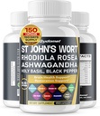 John's Wort Rhodiola Rosea Ashwagandha Sveti Basil Valerian Kamilica Črna paprika -150 Kapsula- Izdelano v ZDA