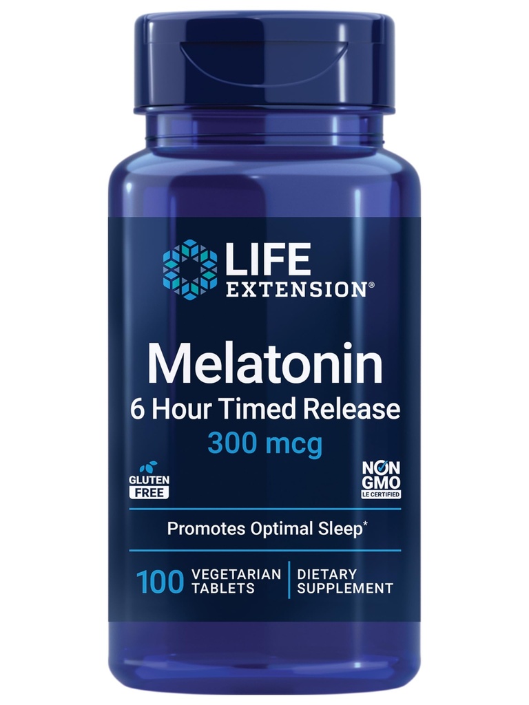 Life Extension Melatonin 6 Urni čas izpusta, 300 mcg, Razširjeni-Release Formula za nežno podporo spanja, Zdravi cirkadiani Ritmi, Celularna obramba, Gluten-free, Ne-GMO, Vegetarian, 100 tablet