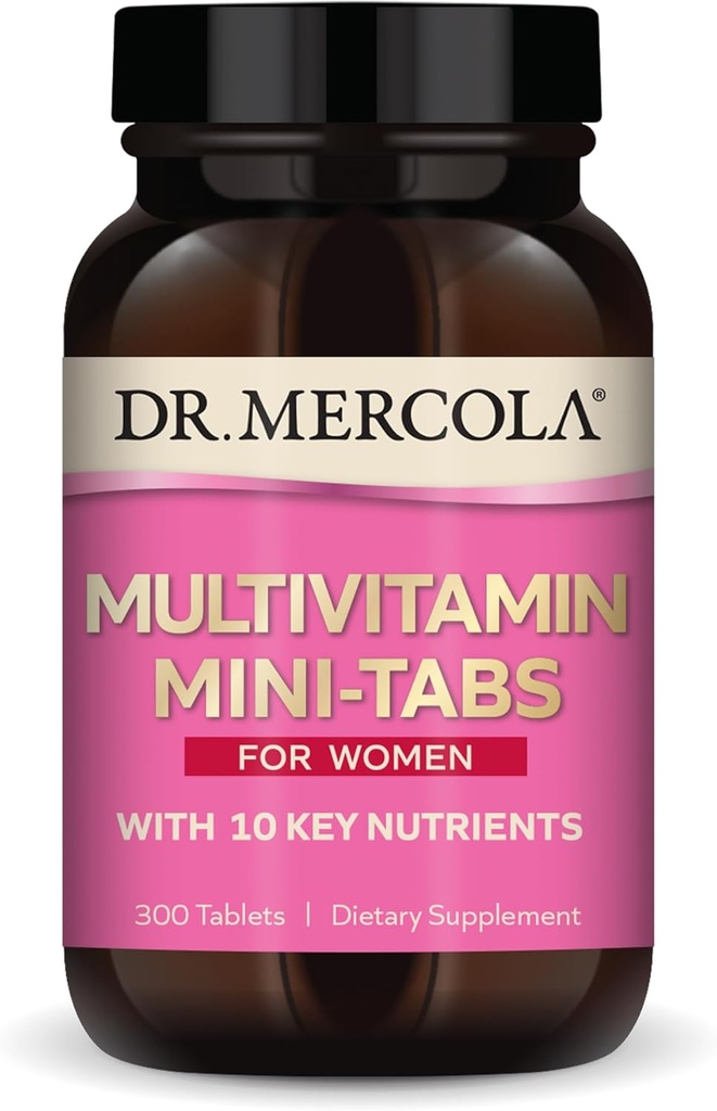 Dr. Mercola Multivitaminski Mini-Tabs za ženske, 30 Serving (300 tablet), z 10 ključnimi hranili, podpira optimalno zdravje žensk, ne-GMO