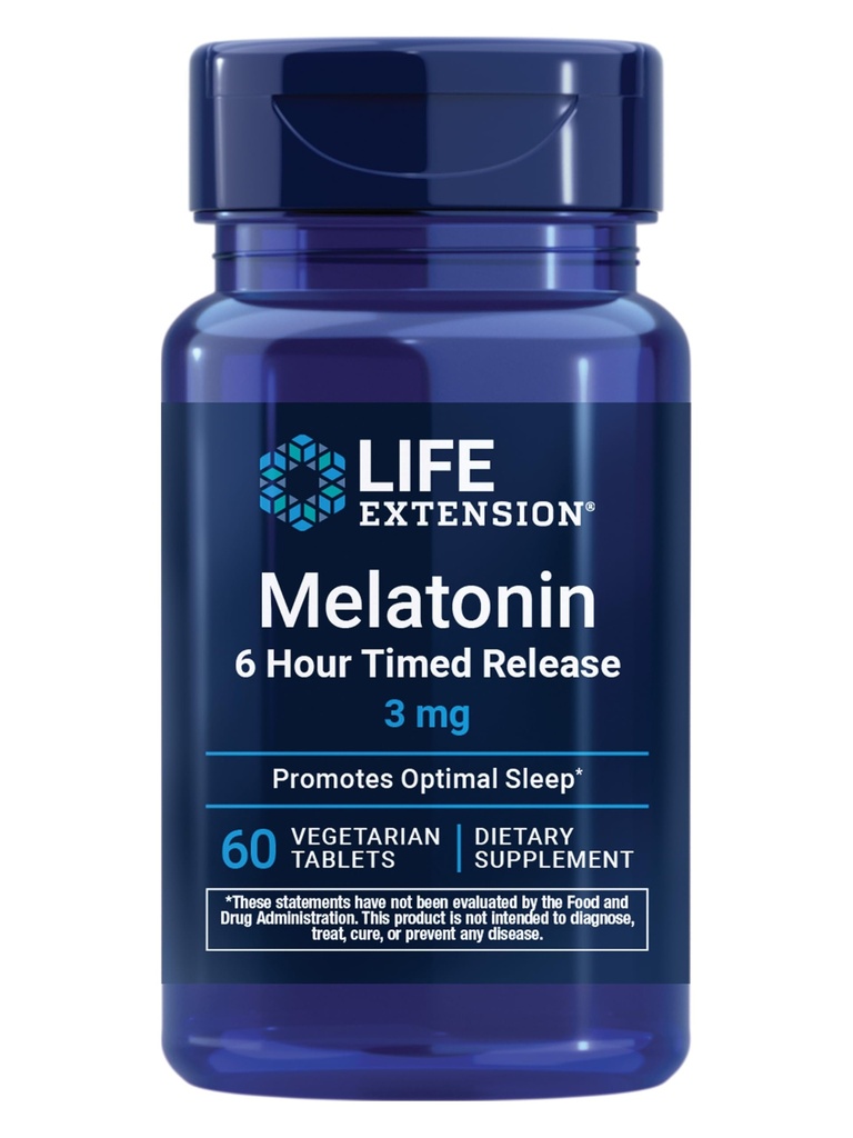 Life Extension Melatonin 6 Urni čas sprostitve, 3 mg, Razširjeno-Release Formula za optimalno podporo spanja, Zdrave cirkadiane Ritmi, Celularna obramba, Gluten-free, Ne-GMO, Vegetarian, 60 tablet