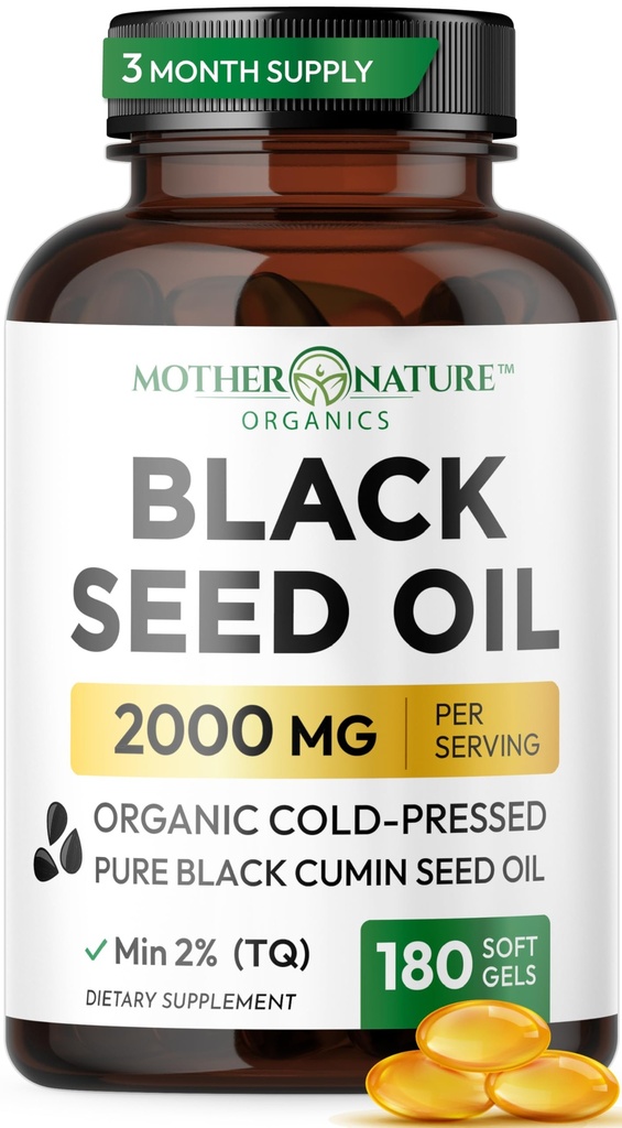 Kapsule črnega olja 2000mg na serviranje, organsko hladno stisnjena črna kumina, visok TQ, podpora imunskemu sistemu in sklepu, 180-mesečna oskrba