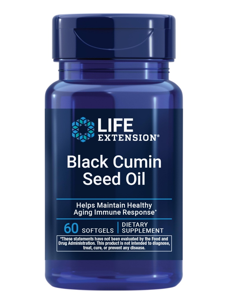 Life Extension Black Cumin Seme Oil, Črna kumina, Imunska zdravstvena podpora, Zdravje celega telesa, zdravo staranje, Gluten brezplačno, Non-GMO, 60 mehkih gelov