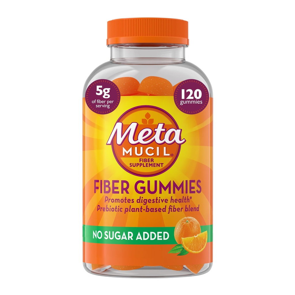 Metamucil Fiber Gumies za odrasle, brez sladkorja dodan pomarančni aromo, 5g Prebiotična rastlina temelji Fiber dodatek mešanica, 120 Število