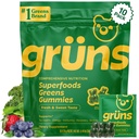 Gruns Odrasli Super Zeleni Gumiji, Multivitaminski Superfood Gummy medvedi, Spirulina, Klorela, Prebiotiki & Fiber Gumies za digestivno zdravje, Adaptogeni dopolnilo, 20 Vitamini in minerali, 10 Število