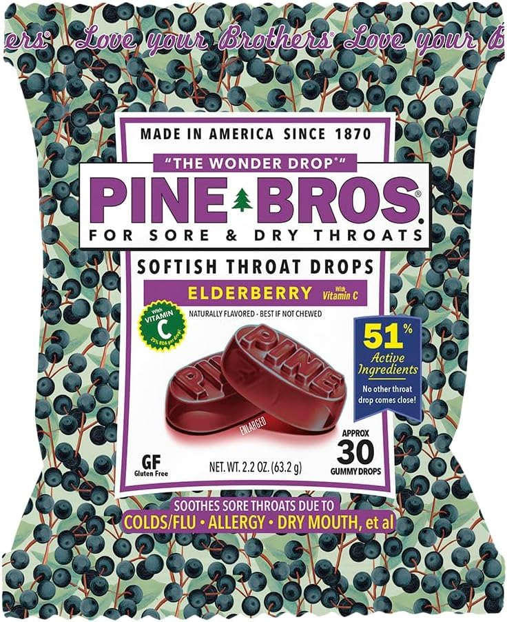 Pine Bros. Gummy vneto grlo mehke kapljice 30 Število (Pribl.) (Pack of 1, Elderberry)