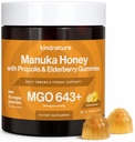 KINDNATURE Manuka Medical Grade Gumies MGO 643+ - Nova Zelandija Manuka Med z cinkom, Vitamin C, Elderberry - Throat Comfort & Imune Support - Otroci in odrasli