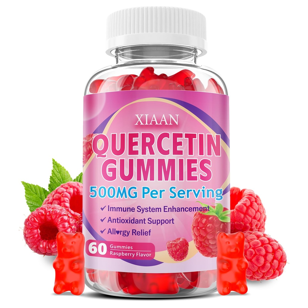 Quercetin Gumies 500mg za otroke in odrasle, Organic Quercetin dopolnila z bromelain cink vitamin C in D3 Podpora Antioksidant in imunski sistem zdravje, Raspberry aroma 60 Count