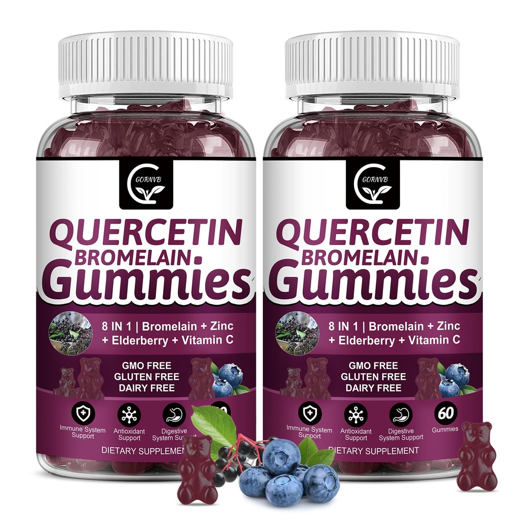 (2 paket) Quercetin Gummies - Quercetin z Bromelain 2378mg - Mešanica z Elderberry, Echinacea Purpurea Extract, cink, vitamin C, D3,K2, kompleks podpira imunske, kardiovaskularne in dihalne funkcije