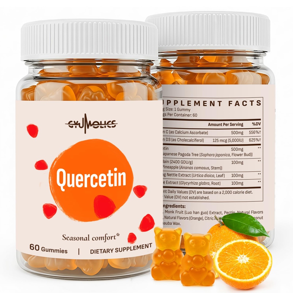 Quercetin 500mg Gummies za otroke – z Bromelain, Vitamin C & D3, Stinging Nettle & Licorice, Sezonsko ravnovesje in obrambo telesa, Vegan, 120 Gummies