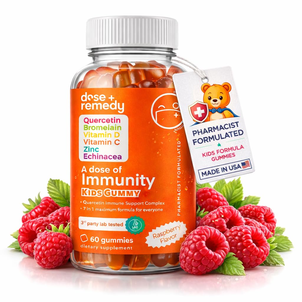 Odmerek otrok Podpora imunitete Gumies - Dnevni imunski obnovitveni dodatek Quercetin Gumies za otroke z vitaminom B kompleks, vitamin C, cink, vitamin D, Quercetin Bromelain, Echinacea - 60 Count