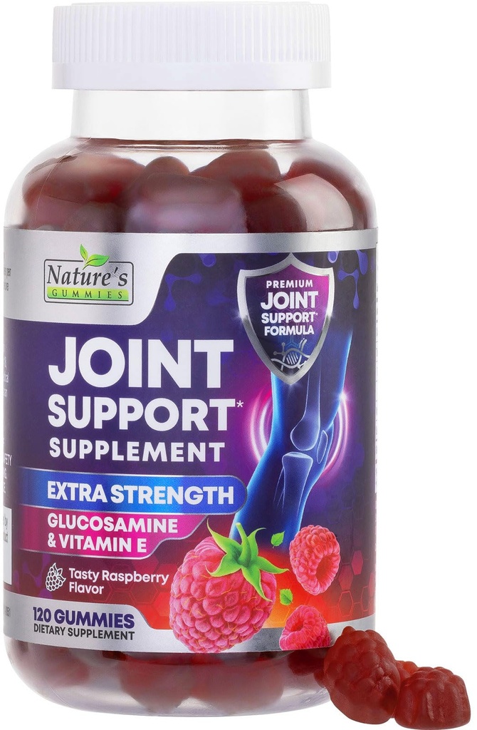 Skupna podpora - Dodatna moč Glukozamin Gummy podpira sklepov Zdravje in prilagodljivost za hrbet, kolena, roke - Naravni vitamin E imunske podpore - Najboljši Gumiji za ženske in moške - 120 Gumijev