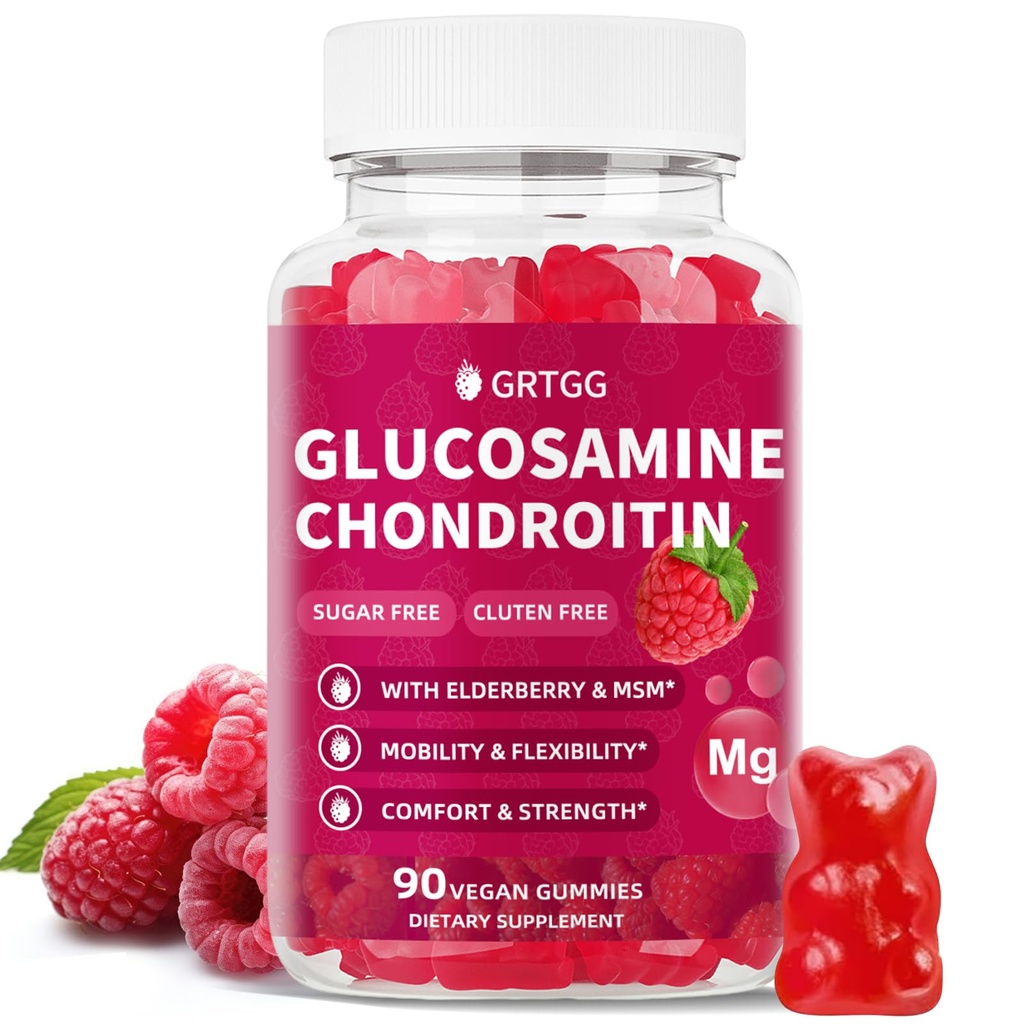 Glukozamin Chondroitin Gumies z MSM & Elderberry Extra Jakost 3000MG - Skupna podpora, Antioksidant imunske podpore dodatek za odrasle, moške in ženske - 90 Raspberry Gummies