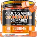 Glukozamin Chondroitin Gumies za skupno podporo – 120 Glukozamin Gumies Dodatna moč 3000mg z MSM, Kurkuma, Kalcij, Vitamin D3 – Brez sladkorja Vegan Odrasli Dodatek – Fleksibilnost in mobilnost