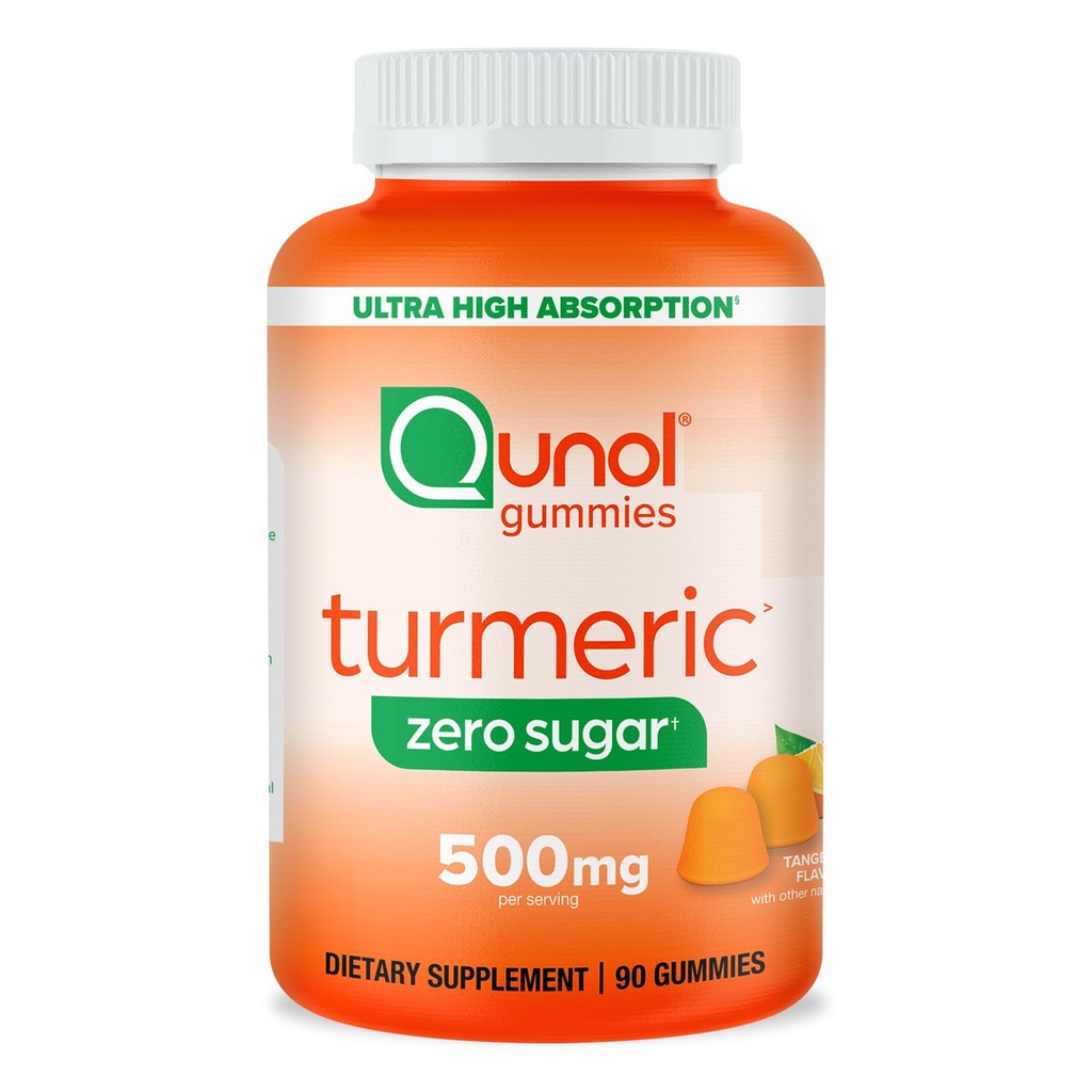 Qunol Zero Sugar Curcumin Gummies, Gummy s 500mg Kurkumin, Skupna podpora dodatek, Ultra visoka absorpcija Kurkumin, Vegetarian, Gluten prost, 90 Število
