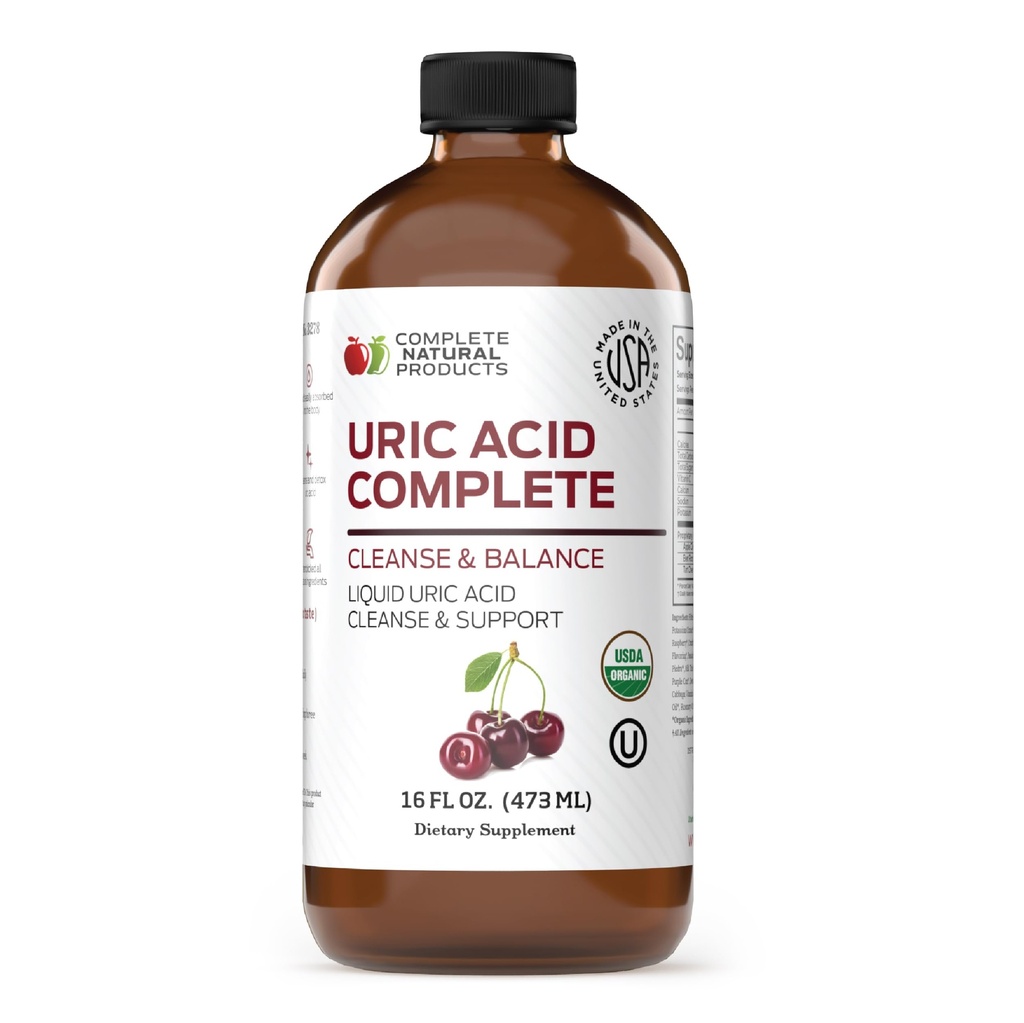 Popolni naravni izdelki Sečna kislina Popolna - 16oz Tekoča dopolnilo za podporo čiščenje sečne kisline, zdravje ledvic in kroženje z Apple Cider Vinegar, Tart Cherry, & Beet Root.