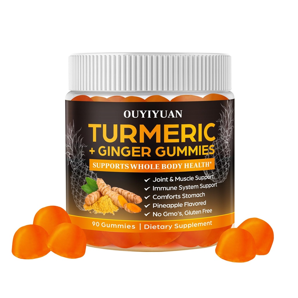 Kurkuma Gumies, Joint & Muscle Relief + Imunska podpora, naravna aroma ananasa, brez glutena GMO, 90 Gummies