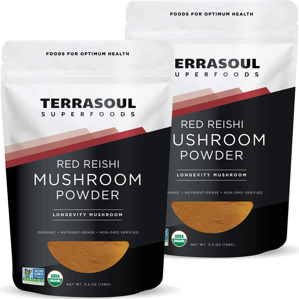 Terrasoul Superfoods Organic Reishi goba v prahu (4:1 ekstrakt), 11 Oz (2 paket) - Imunsko povečanje 
