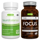 Neurobalance + Fokus Brain Booster Vegan Bundle, visoka absorpcija Cink Magnezij & B6 + Kofein, Aminokisline in metilirani B-vitamini, by Igennus