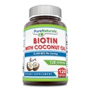 Pure Naturals Biotin 10000 Mcg z ekstra Deviško organsko kokosovo olje 120 Softgels 