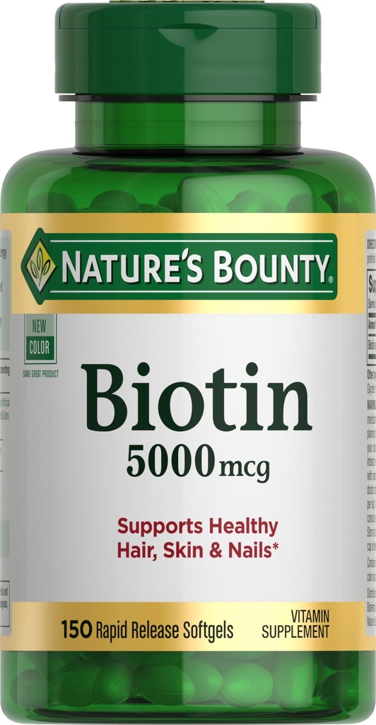 Biotin narave, podpira presnovo za celično energijo in zdrave lase, kožo in nohte, 5000 mcg, 150 Softgels