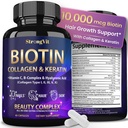 StrongVit Biotin s hialuronsko kislino, keratin in kolagen dopolnila - 10000mcg za rast las Ženske in moški - kože in nohti za lase Vitamini - 60 kapsul