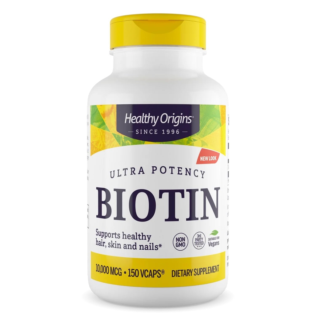 Zdrav izvor Biotin 10.000 mcg (razred USP, brez glutena, podpora za lase, podpora za nohte), 150 Veggie Caps