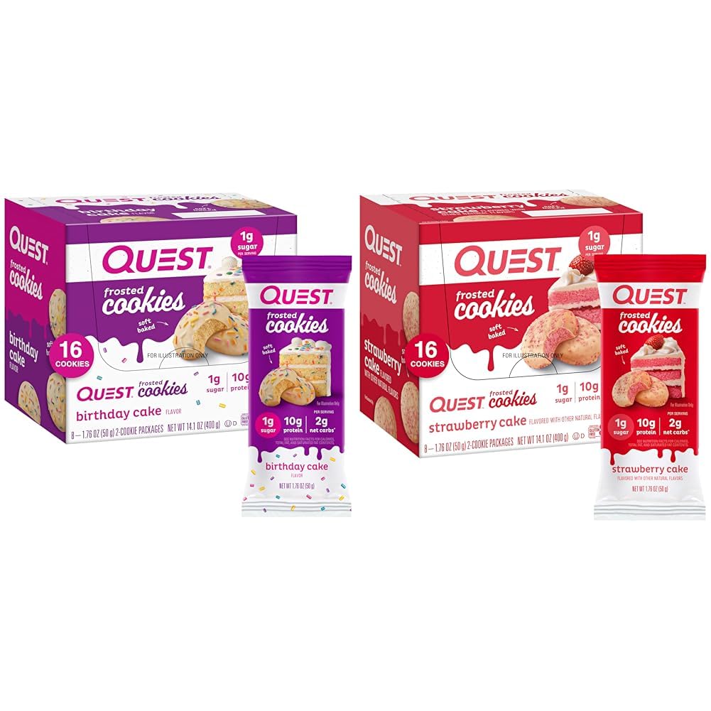 Zamrznjeni piškotki Twin Pack with Rojstni dan Torta 1g Sladkor 10g Beljakovine 2g Neto Karbine Gluten Brez 8 Štetje in Jagodna Torta 1g Sladkor 10g Beljakovine 2g Neto Karbine Gluten Brezplačni 16 Piškotki