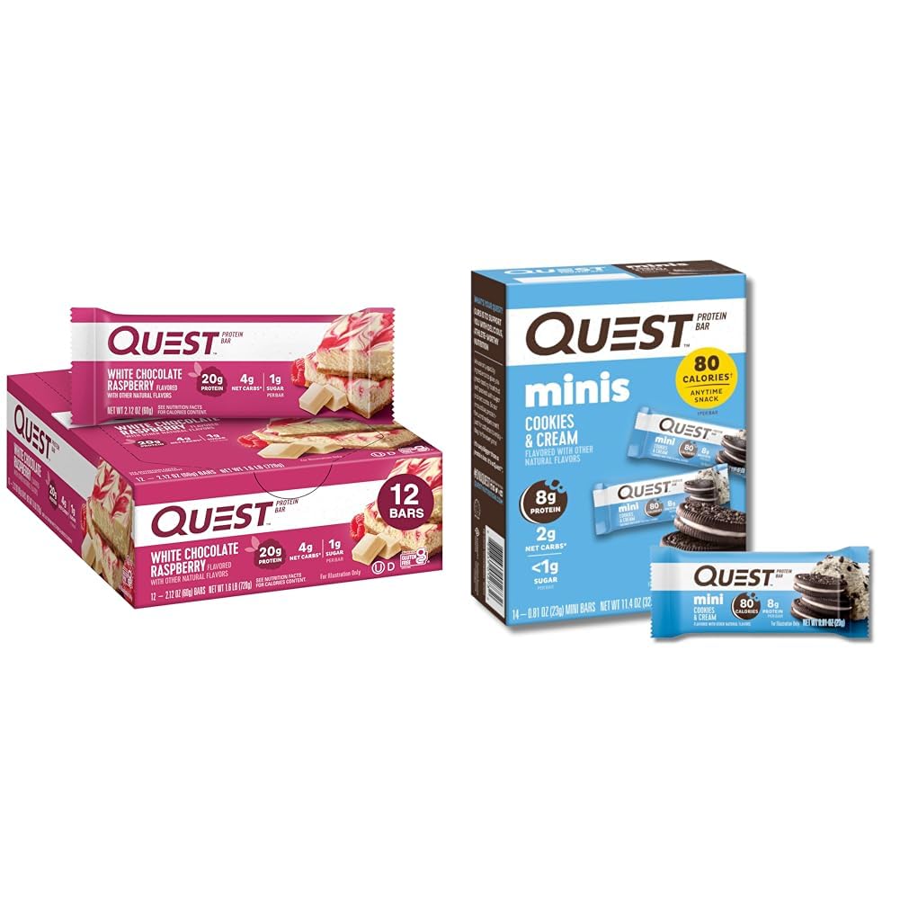 Quest Protein Palice - Bela čokolada malina 12 Count & Piškotki 'N Cream Mini 14 Count