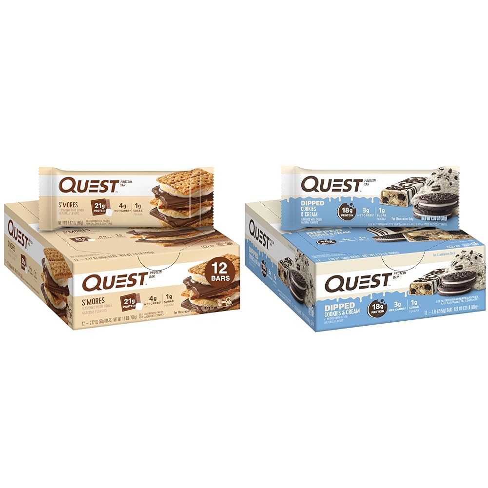 Quest S'mores & Piškotki & Krema Napihnjene proteinske čokoladice, visoke beljakovine, brez glutena, Keto, 12 Count