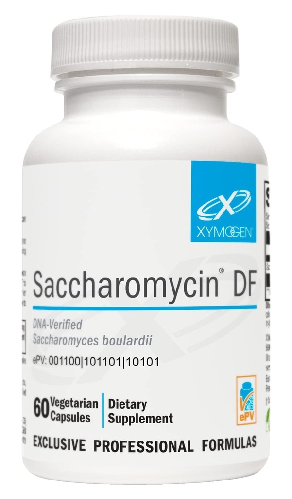 XYMOGEN Saccharomicin 10B - Odporni na želodčno kislino, DNA-preverjeni Saccharomyces boulardii - Probiotiki brez mleka za Gut podporo in imuno zdravje - Prej Saccharomicin DF (60 kapsul)