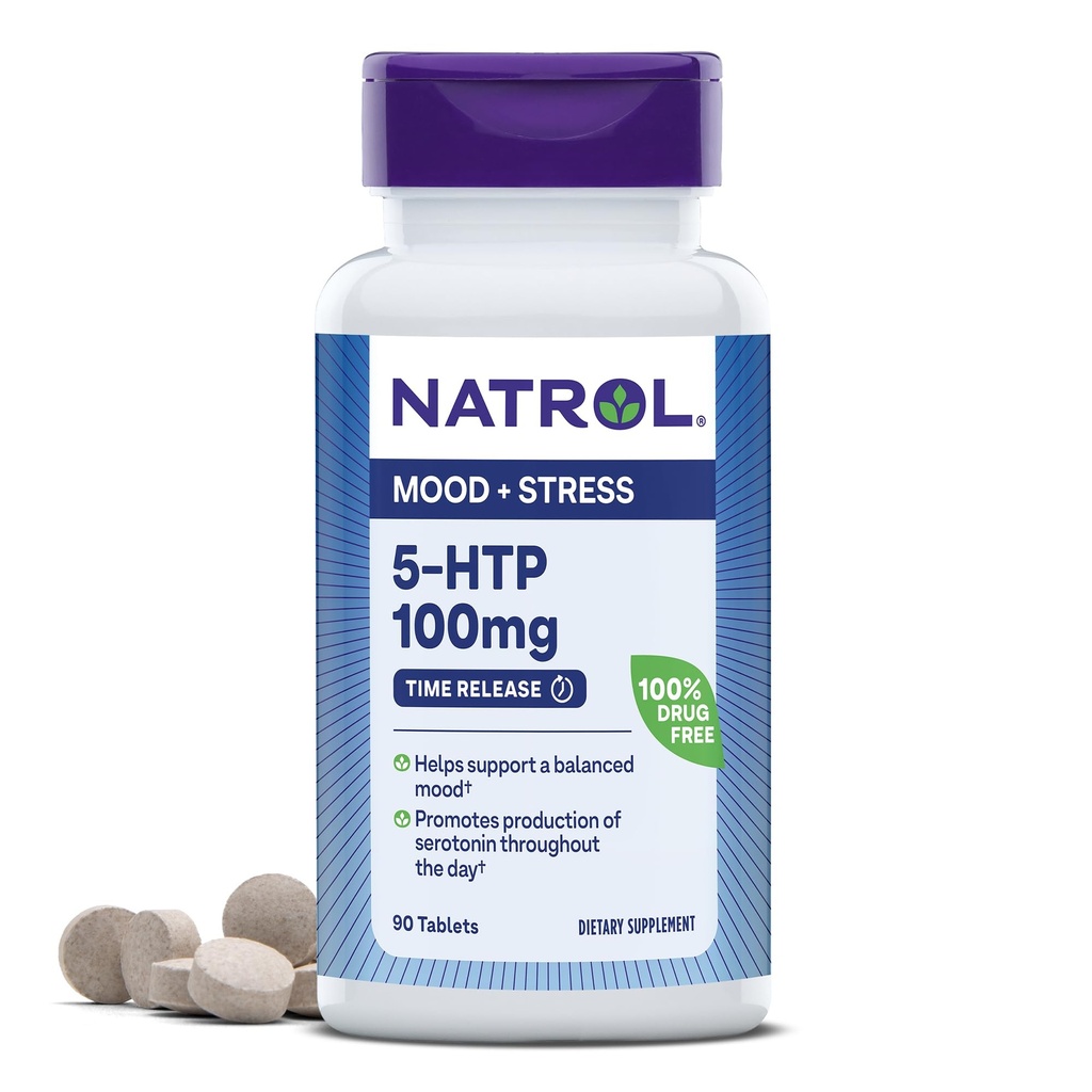 Natrol 5-HTP 100mg, Prehranska dopolnila pomaga podporo uravnoteženega razpoloženja, razpoloženja in stres podporo dodatek, 90 Čas release tablete, 45-90 dan ponudba