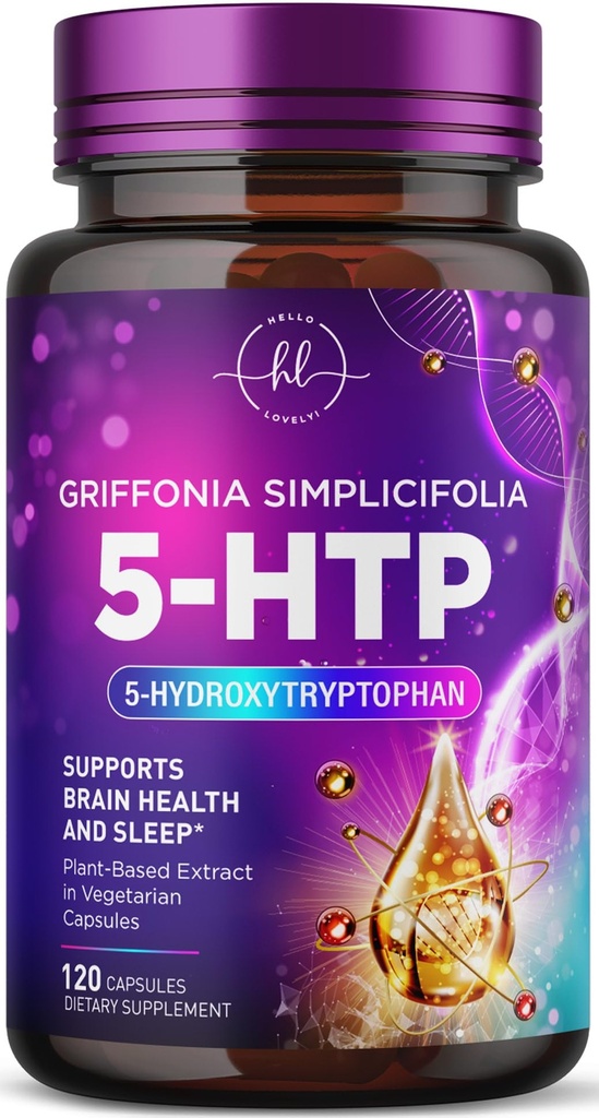 5-HTP Supplement - 200mg na strežbo - Dodatna moč 5HTP iz Griffonia Simplicifolia - Podpira mirno spanje, naravni mir in zdravje možganov - 5 hidroksitriptofan - ustekleničen v ZDA - 120 kapsul