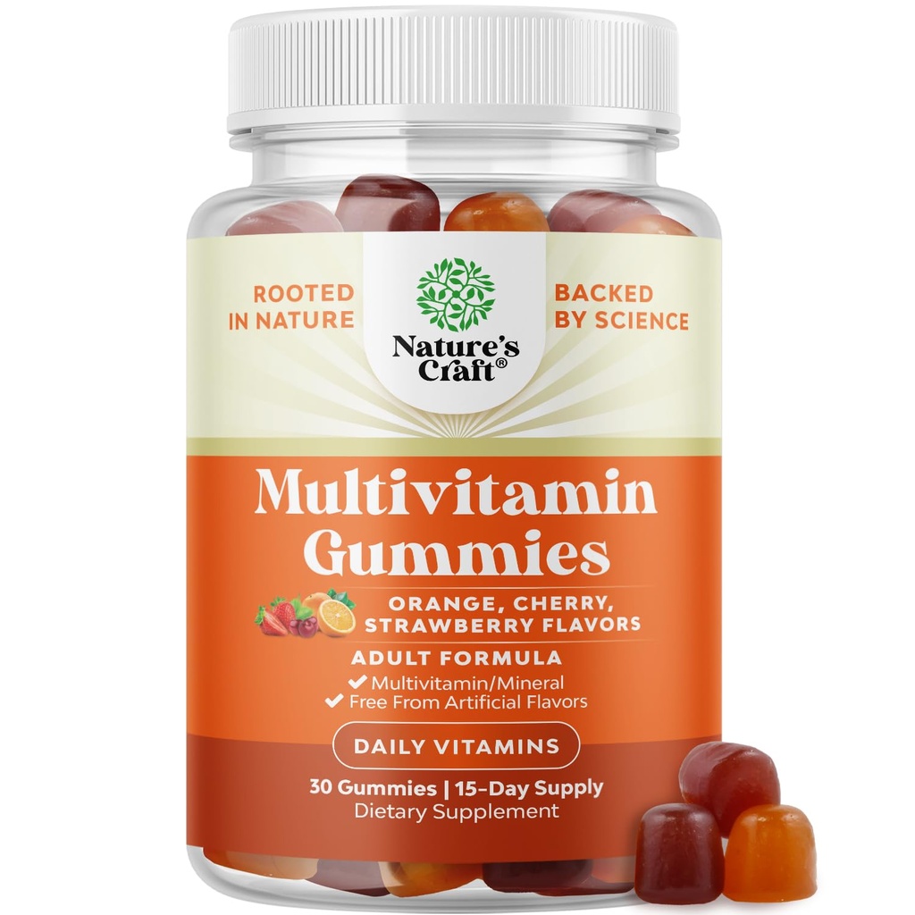 Močni daily multivitaminski žvečilni gumiji za odrasle - Wellness mešanica vitamina D A C E B12 Cink in biotin - Adult Vitamin Gummy za energijo in imuniteto - Ne-GMO Gluten Prosti in Halal Gummies 30 Število