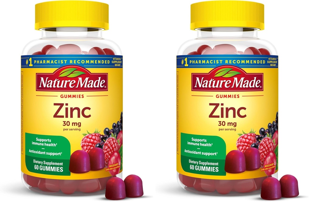 Narava narejene Cinkove dodatke 30 mg na strežbo, prehransko dopolnilo za imuno zdravje in antioksidant podporo, 60 Cink Gumies, 30 dnevna dobava, (paket z 2)