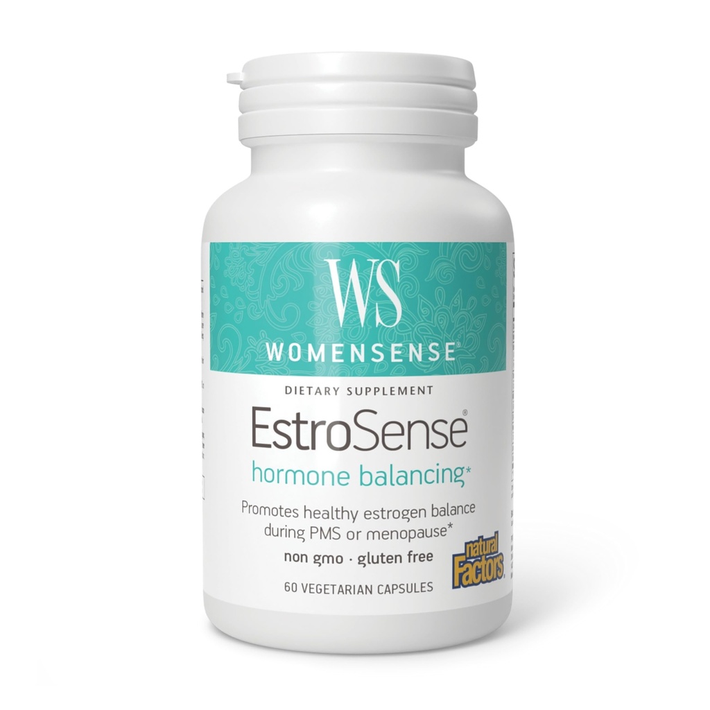 WomenSense EstroSense by Natural Factors, Naravni dodatek za podporo Estrogen in Hormone Balance med PMS ali Menopause, Vegan, Non-GMO, 60 kapsul