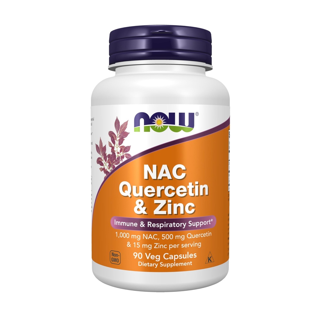 Now Foods Supplements, NAC Quercetin in cink, Imunska in dihalna podpora*, 1.000 mg NAC, 500 mg Quercetin, 15 mg cink, 90 Veg kapsule