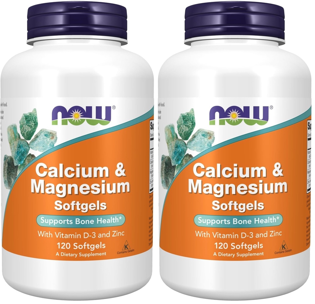 NOW Foods dopolnila, kalcij in magnezij z vitaminom D-3 in cink, podpira zdravje kosti*, 120 Softgels, (Pack z 2)
