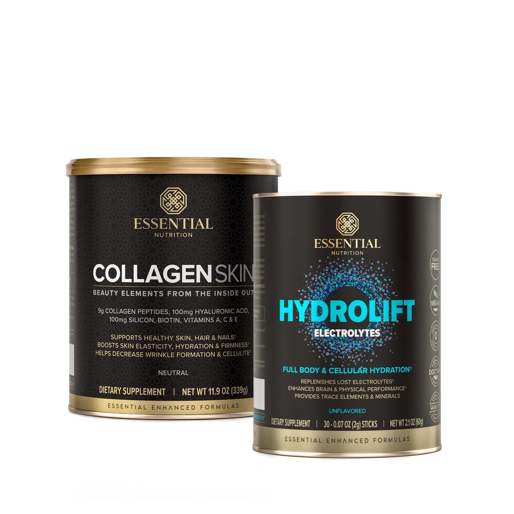 Kolagen Skin + Hydrolift Bundle – hidroliziran bioaktivni kolagen Peptide s hialuronsko kislino, biotin in silicij ter brez sladkorja hidroliti z elementi in minerali v sledovih