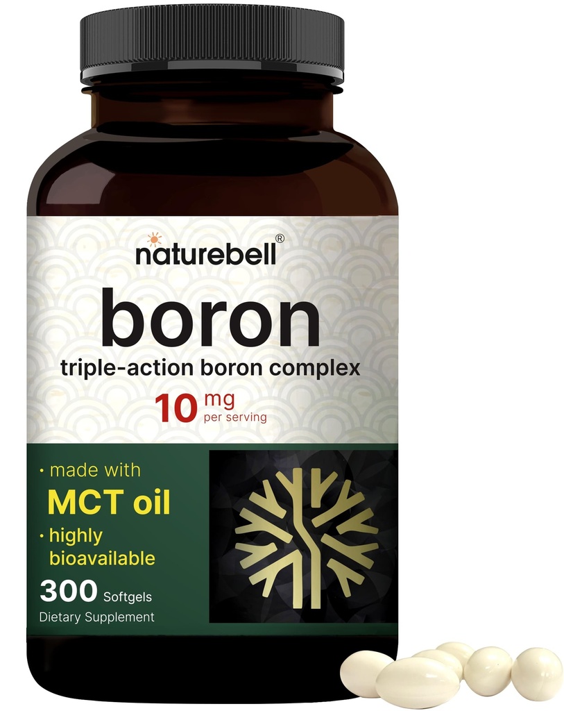 Boron 10mg, 300 Softgels z MCT oljem 