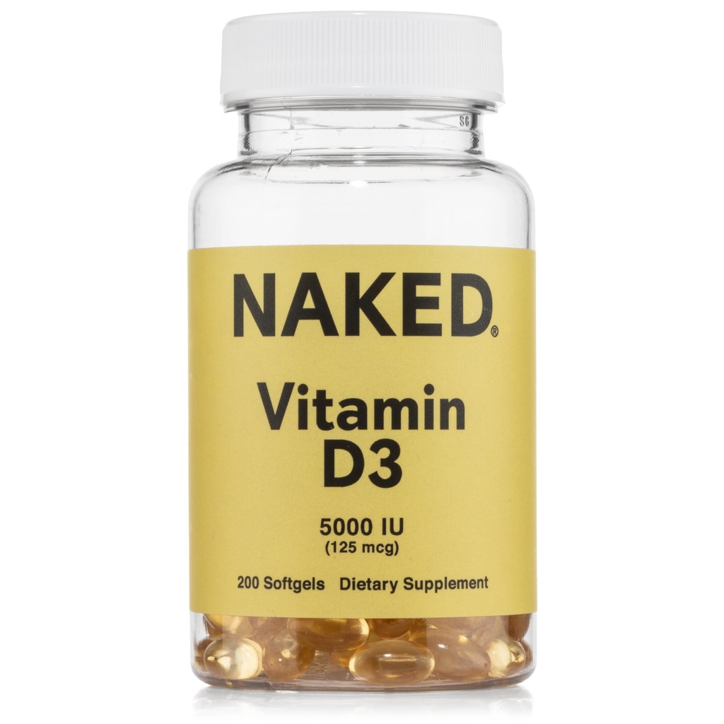 NAKED Vitamin D3 5000 i.e. – Visoka jakost Vitamin D Dopolnilo za imuno podporo, moč kosti, delovanje mišic – 200 Vitamin D Mehčalci