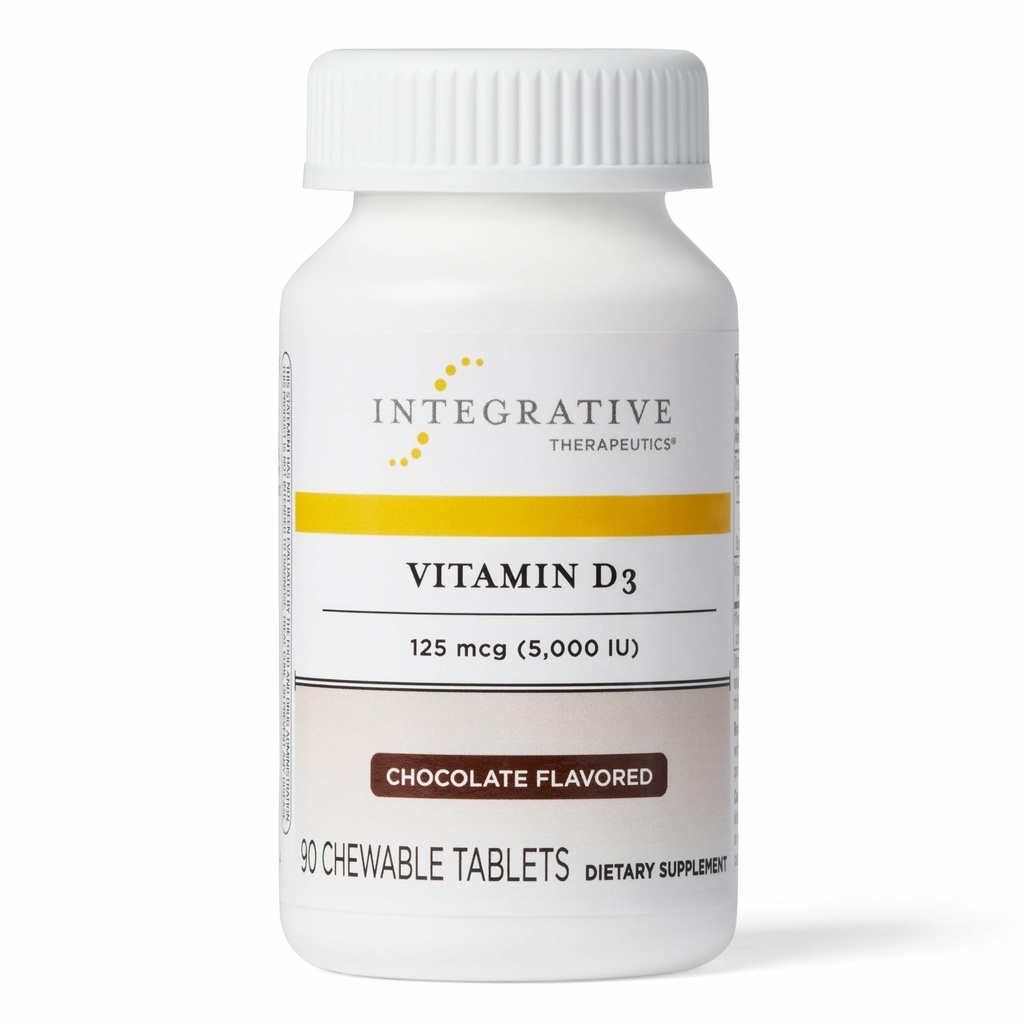 Integrativne terapije Vitamin D3 125 μg - Vitamin D dodatek za zdravje kosti in imuno podporo* - Gluten-free & Dairy-free - čokolada aromatizirana, 90 žvečljive tablete (90 serving)