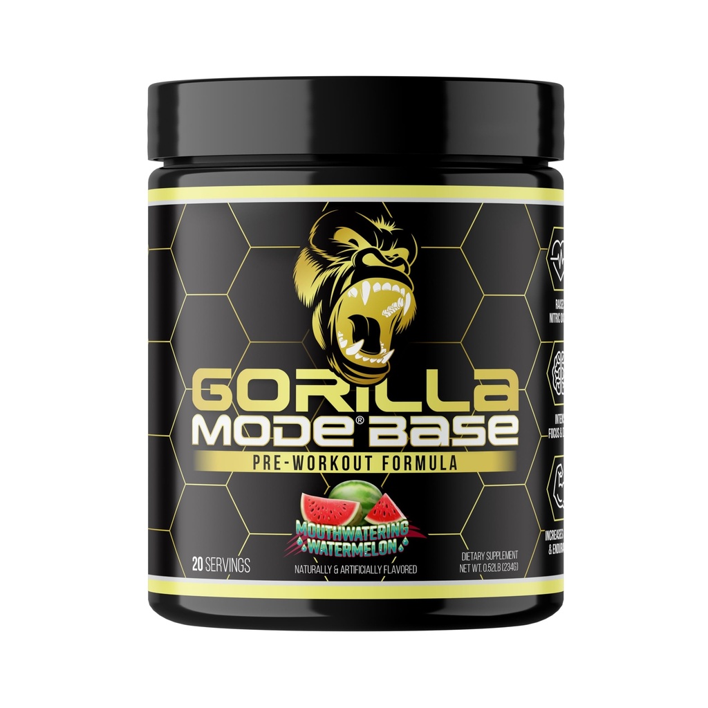 Gorilla Mode Pre Workout - Dviga dušikov oksid · Intense Focus & Drive · Vzdržljivost · Moč - L-Citrulin, L-Tirozin, Betain, Alpha-GPC, kofein, Huperzin A - 234g (Vatermelon za namakanje)