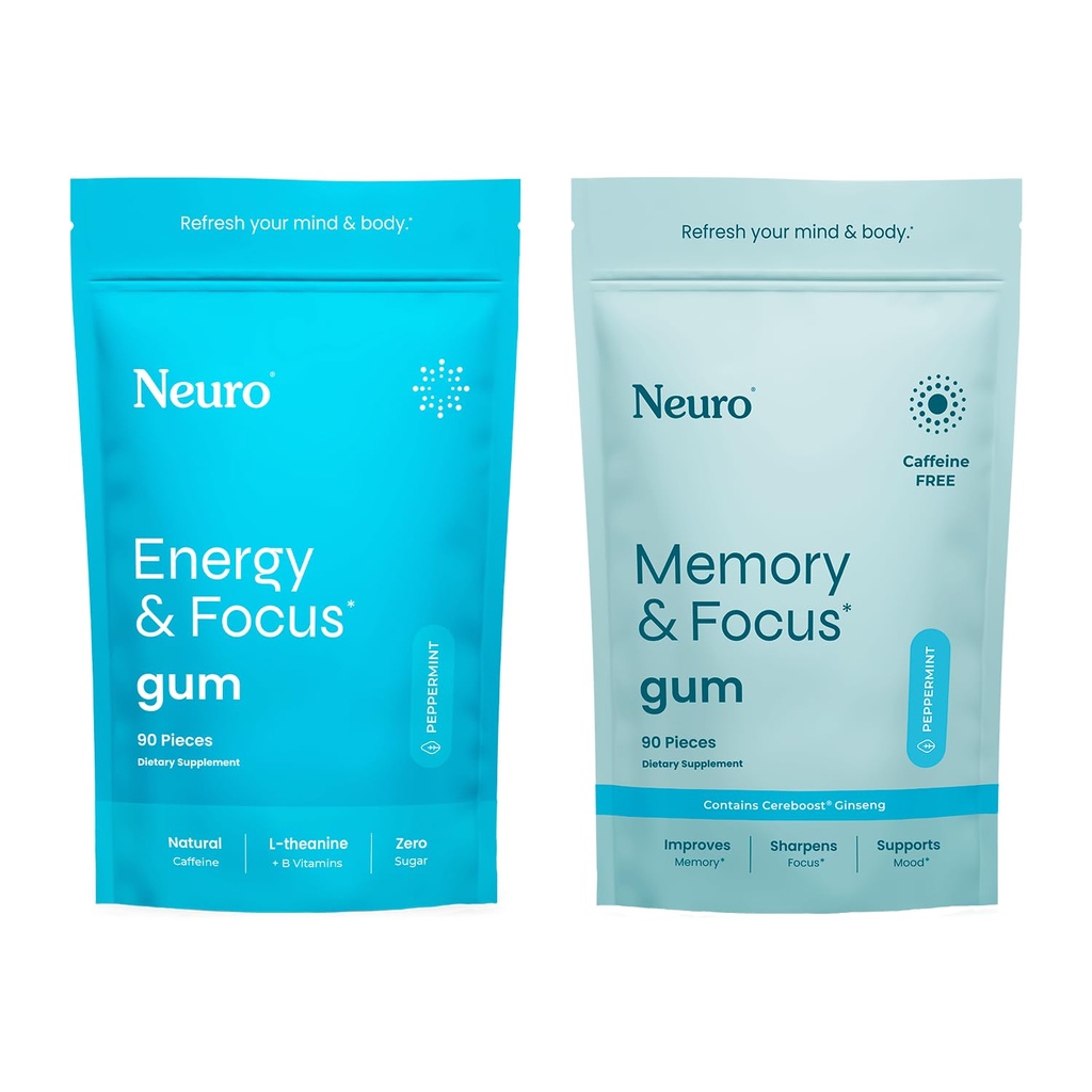 Set nevro fokus – 90 Število vsak (Peppermint) – Sladkor prost nootropni žvečenje Gumi z naravnim kofeinom, L-teanin, B-vitamini in ginseng za energijo, opozorilo in jasnost