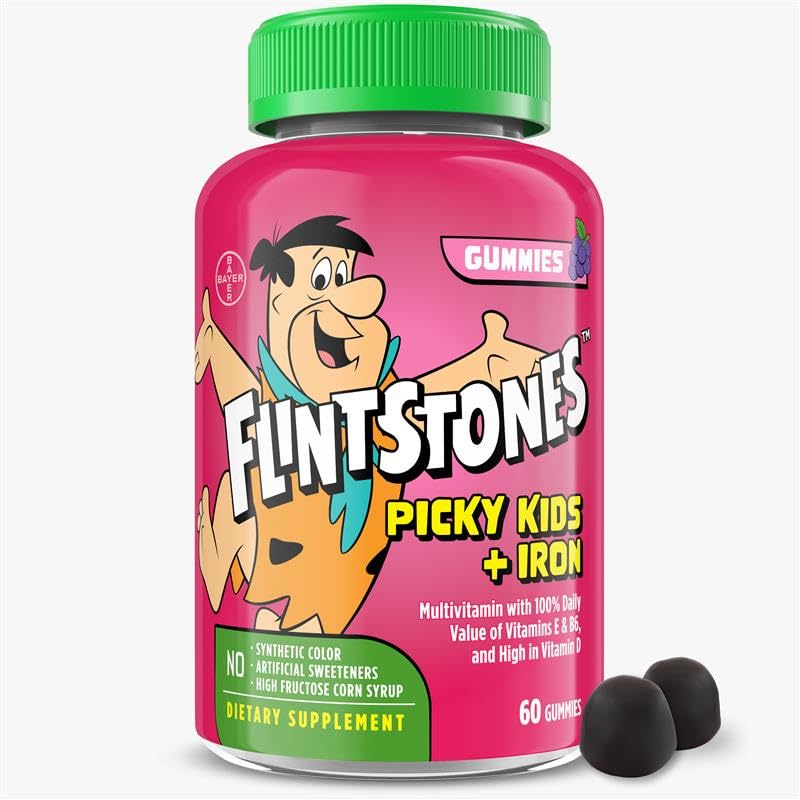 Kremenčki Vitamini za izbirčne otroke + železo, Otroci Multivitaminski Gumiji z vitaminom C, D, E, B6 in železo, Gummy Vitamini, Grozdje aromatizirano, 60 Gumies