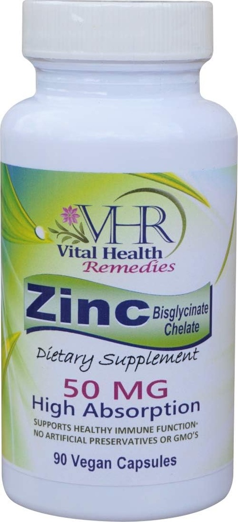 VHR ZINC Bisglicinat Chelate 50 mg - Imunska podpora - visoka absorpcija - brez konzervansov. 90 veganskih kapsul