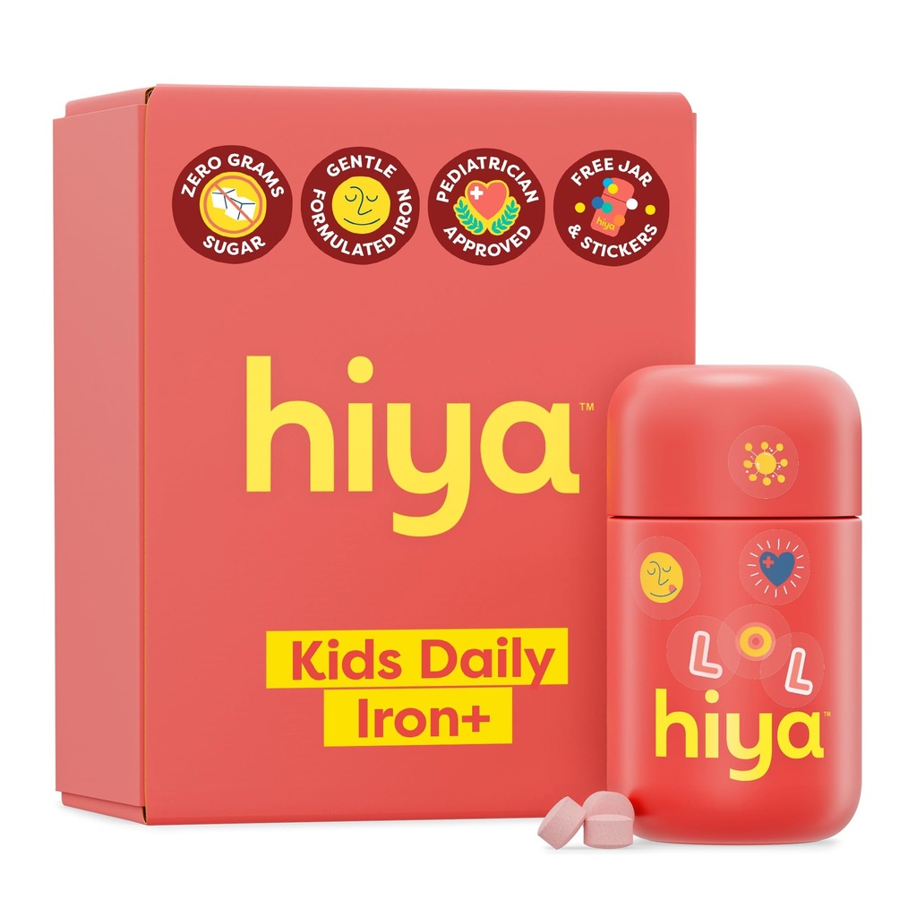 Hiya Iron+ Dodatki za otroke - Visoka absorpcija železna dopolnila - Okusna jagodna aroma & Easy na otroškem želodcu - Brez dodanega sladkorja & tretje stranke Tested - 30 Day Refill Supply za malčke