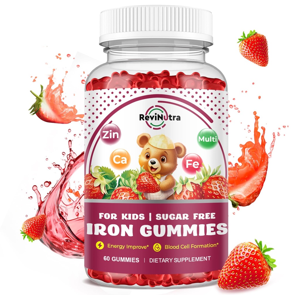 Iron Supplement Gumies za otroke - s kalcij, cink, otroci multivitaminski z železno Gumies - Imunska podpora, Blood Builder & Energy Podpora za pomanjkanje železa, anemija, Vegan - 60 Count