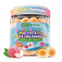 Otroci Multivitaminski gumiji z železom, 450mg Algae Omega-3, Metilirani B12, Folat, Fiber 2g, Probiotiki, Magnezij, A, C, D, K, cink, Otroci Vitamini za rast, Možgani, Oči, Gut, Imuni, Sladkor brez sladkorja